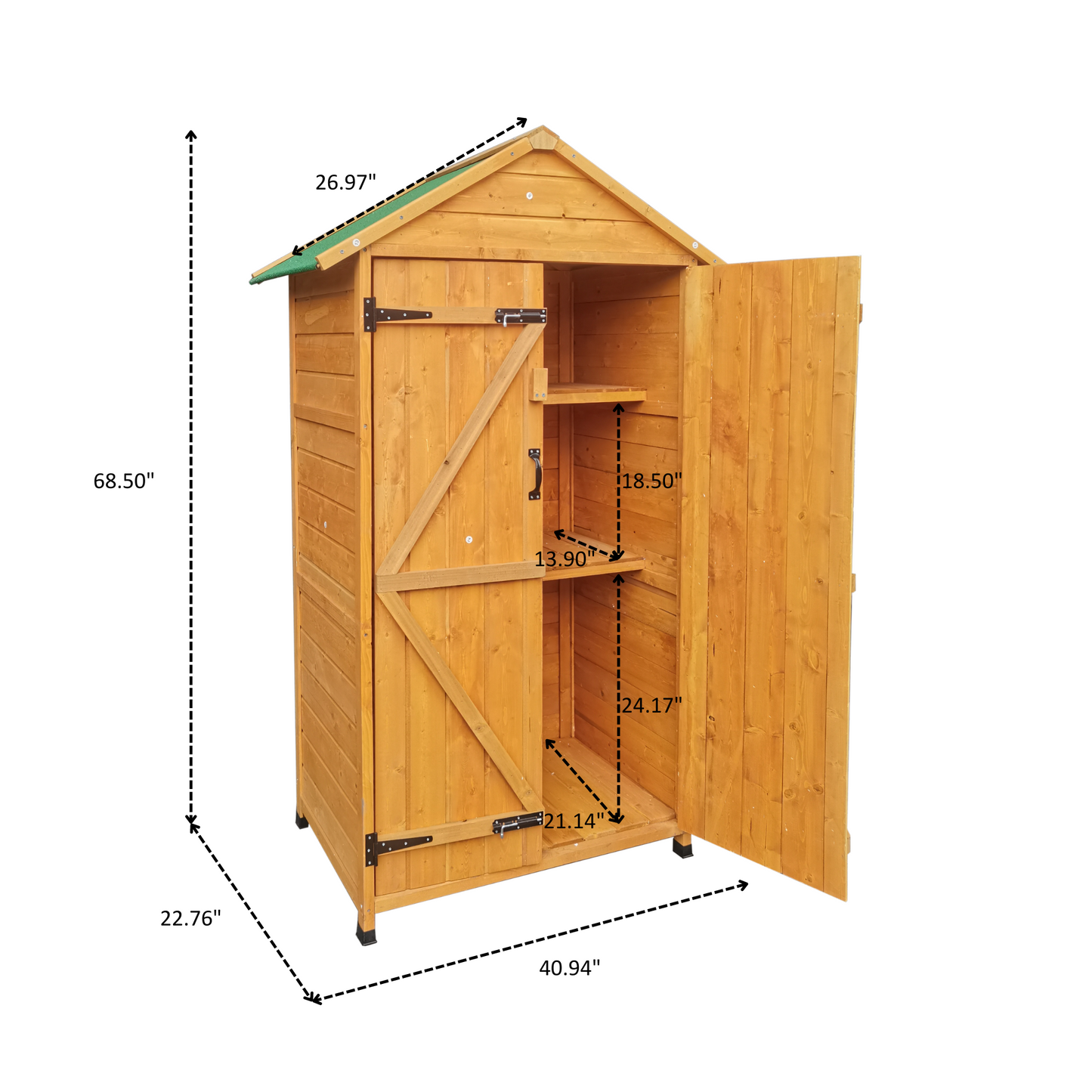 XWT010 WOODEN SHED Natural for backyard garden big spire Tool storage 68.50"X 22.83"X 40.35"