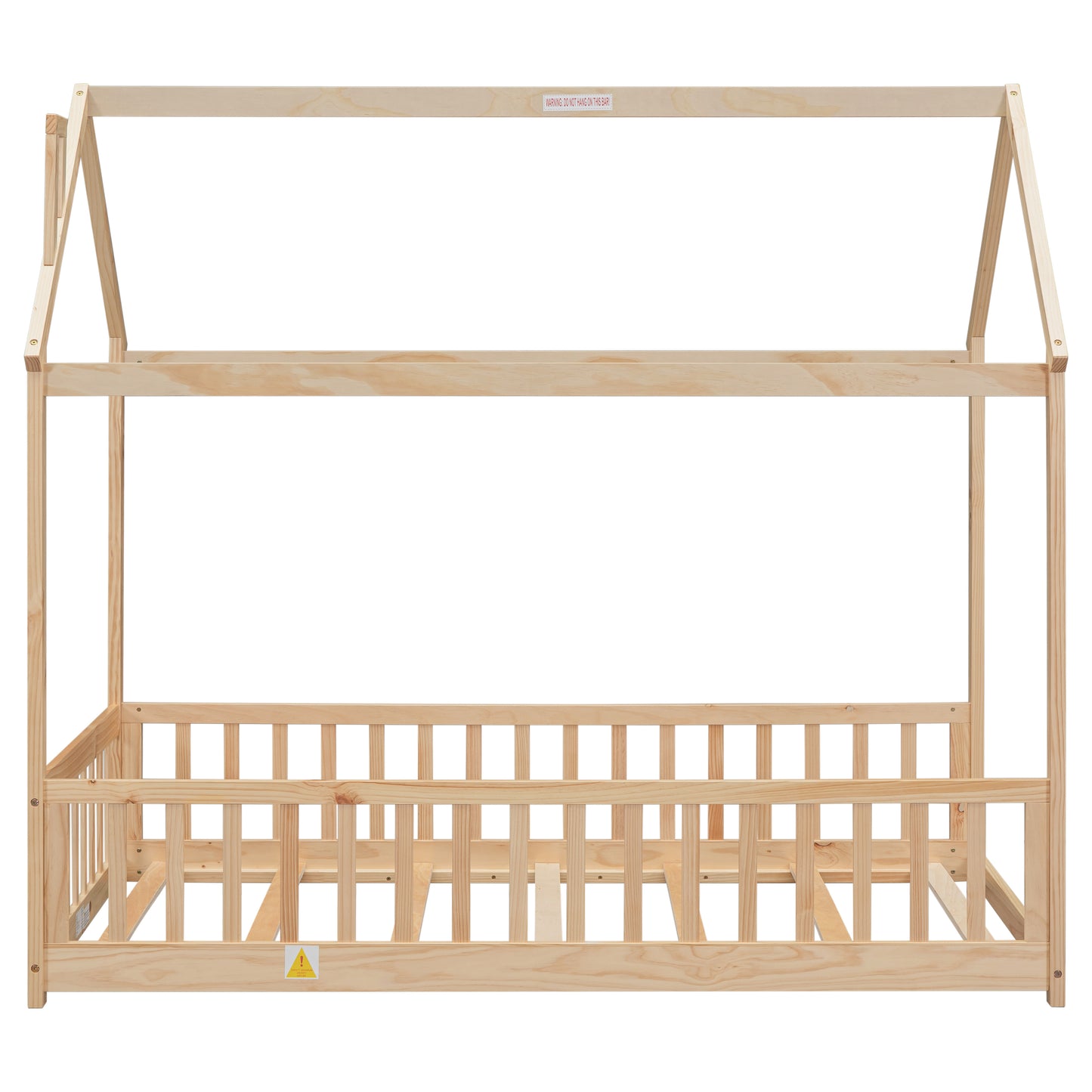 Twin House Bed with Guardrails, Slats ,Natural