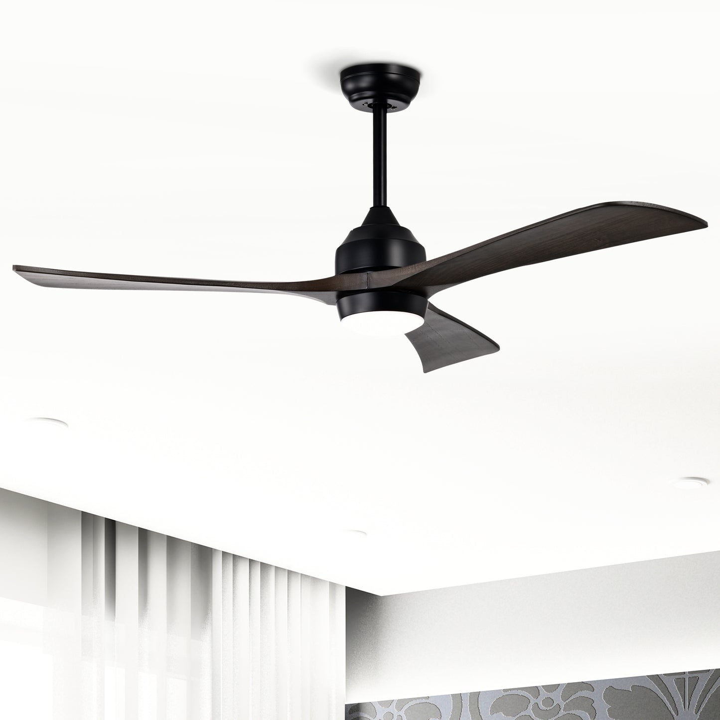52" Ceiling Fan with Lights Remote Control,Quiet DC Motor 3 Blade Ceiling Fans 6 Speed Levels,Reversible Ceiling Fan, for Patio Living Room, Bedroom, Office,Indoor.(Matte Black +Black Walnut )