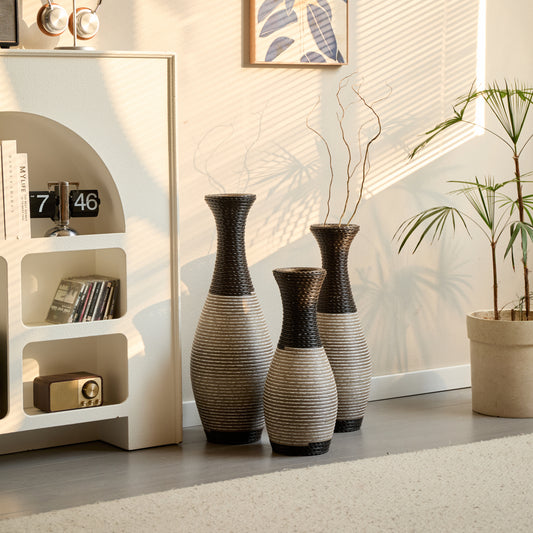 Desktop Vase, Brown Decorative Floor Vase, Classic and Neat Floor Vase, High Independent Flower Stand, Artificial Vine Vase, PVC Floor Vase, Home Decoration Flower Stand Set of 3 pieces