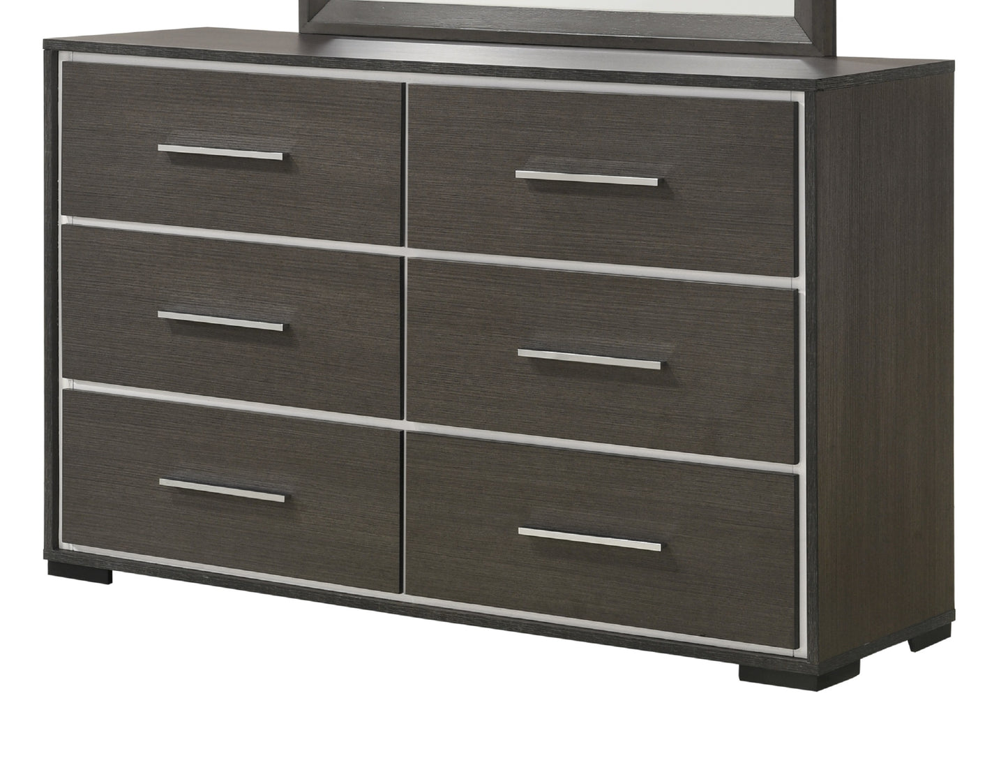 1pc Contemporary 6-Drawer Dresser with Chrome Accents Gray Rustic Finish Bedroom Wooden Furniture