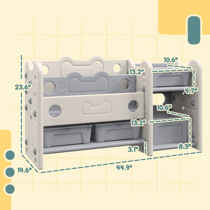Qaba Kids Toy Storage, 2 Tier Toy Organizer with 4 Storage Boxes & Bookshelves for Kids Room, Nursery, Playroom, Cream White