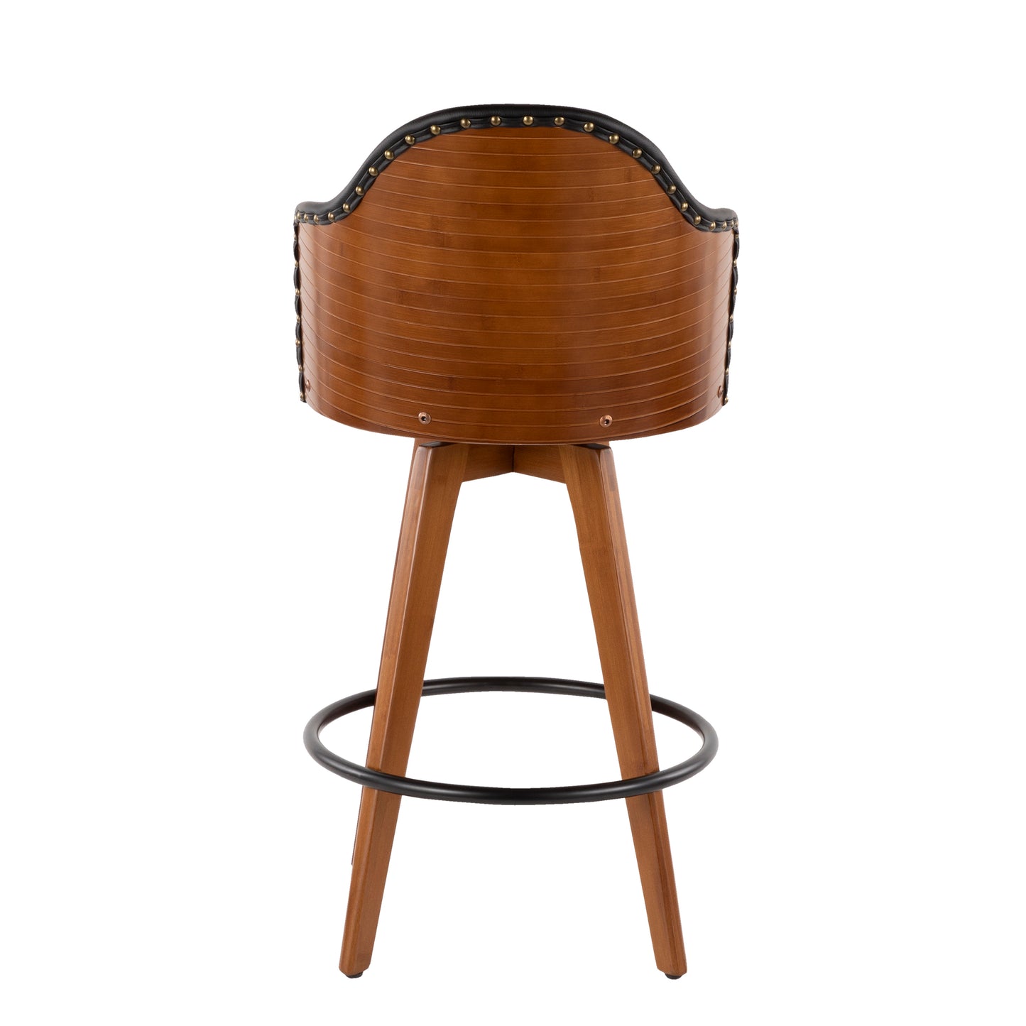 Ahoy Mid-Century Counter Stool in Walnut and Black Faux Leather by LumiSource