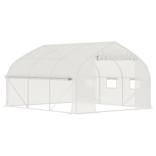 Outsunny 11.5' x 10' x 6.5' Walk-in Tunnel Greenhouse, Green House with Zippered Mesh Door, 7 Mesh Windows & Roll-up Sidewalls, Upgraded Gardening Plant Hot House with Galvanized Steel Hoops, White