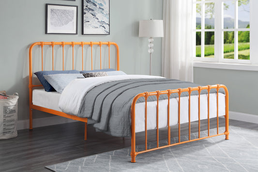 Metal Bed Orange Finish Full Platform Bed 1pc, Bed in a Box