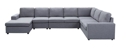 Tifton 147" Light Gray Linen 7 Seat Reversible Modular Sectional Sofa Chaise