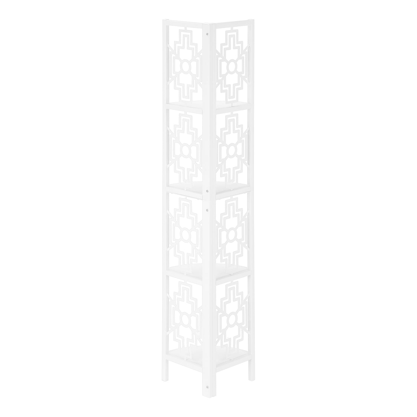 Bookshelf, Bookcase, Etagere, Corner, 4 Tier, 62"h, Office, Bedroom, White Laminate, White Metal, Transitional