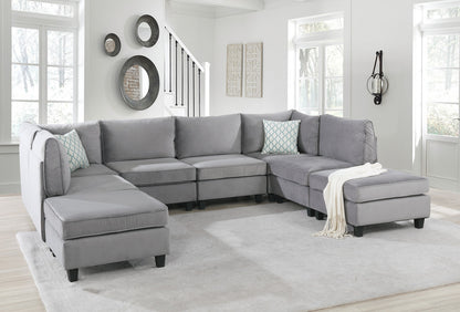 Zelmira 120" Gray Velvet 8Pc Modular Sectional Sofa