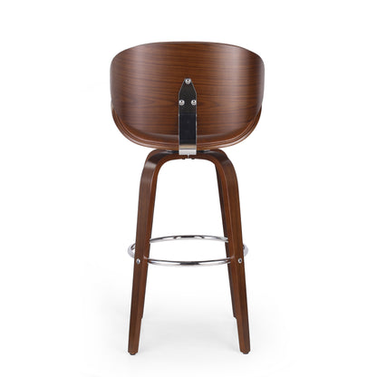 30" Mid-Century Modern Upholstered Swivel Barstool, Walnut + Cognac