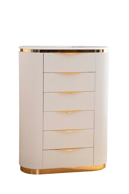 Laura Gold Detailed Chest made with Wood in White