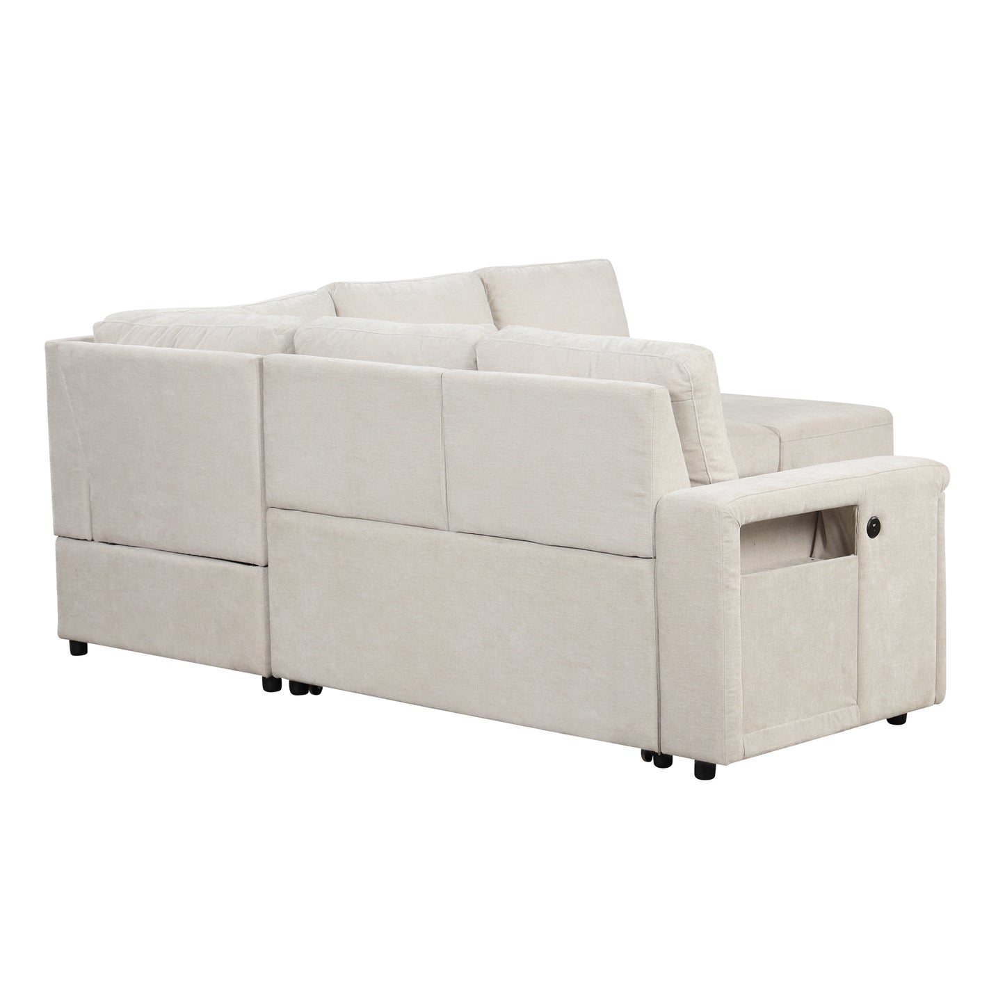 U_STYLE  L-shaped Padded Modular Sofa with Storage Space, USB Ports, and Cup Holders on the Armrests, Suitable for Living Rooms, Offices, and Apartments.