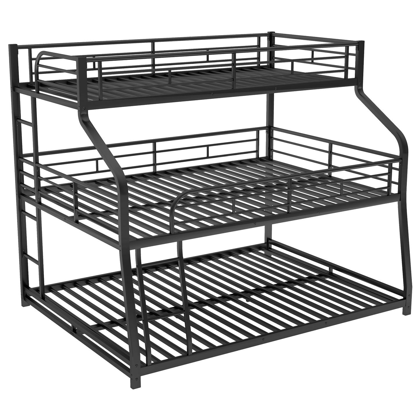 Twin XL/Full XL/Queen Triple Bunk Bed with Two Ladders and Full Length Guardrails, Black