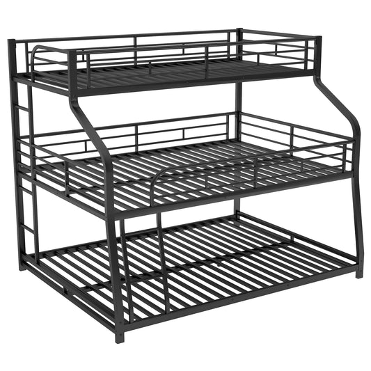 Twin XL/Full XL/Queen Triple Bunk Bed with Two Ladders and Full Length Guardrails, Black