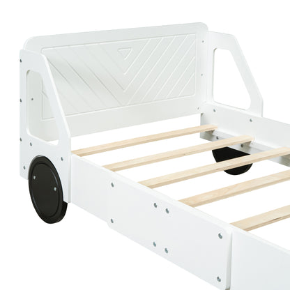 Twin Size Car-Shaped Platform Bed with Wheels,White