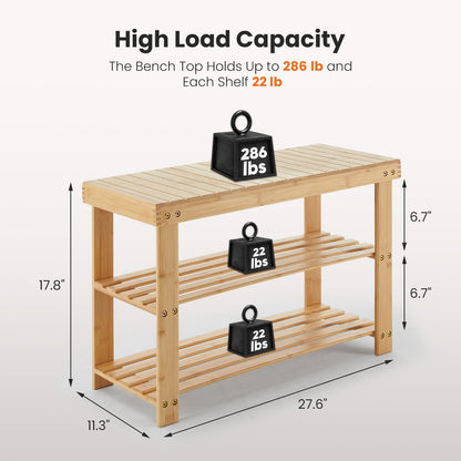 3-Tier Bamboo Shoe Rack Bench, Compact Storage Organizer, 286lb Capacity, Suitable for Entryway Bedroom Living Room Balcony