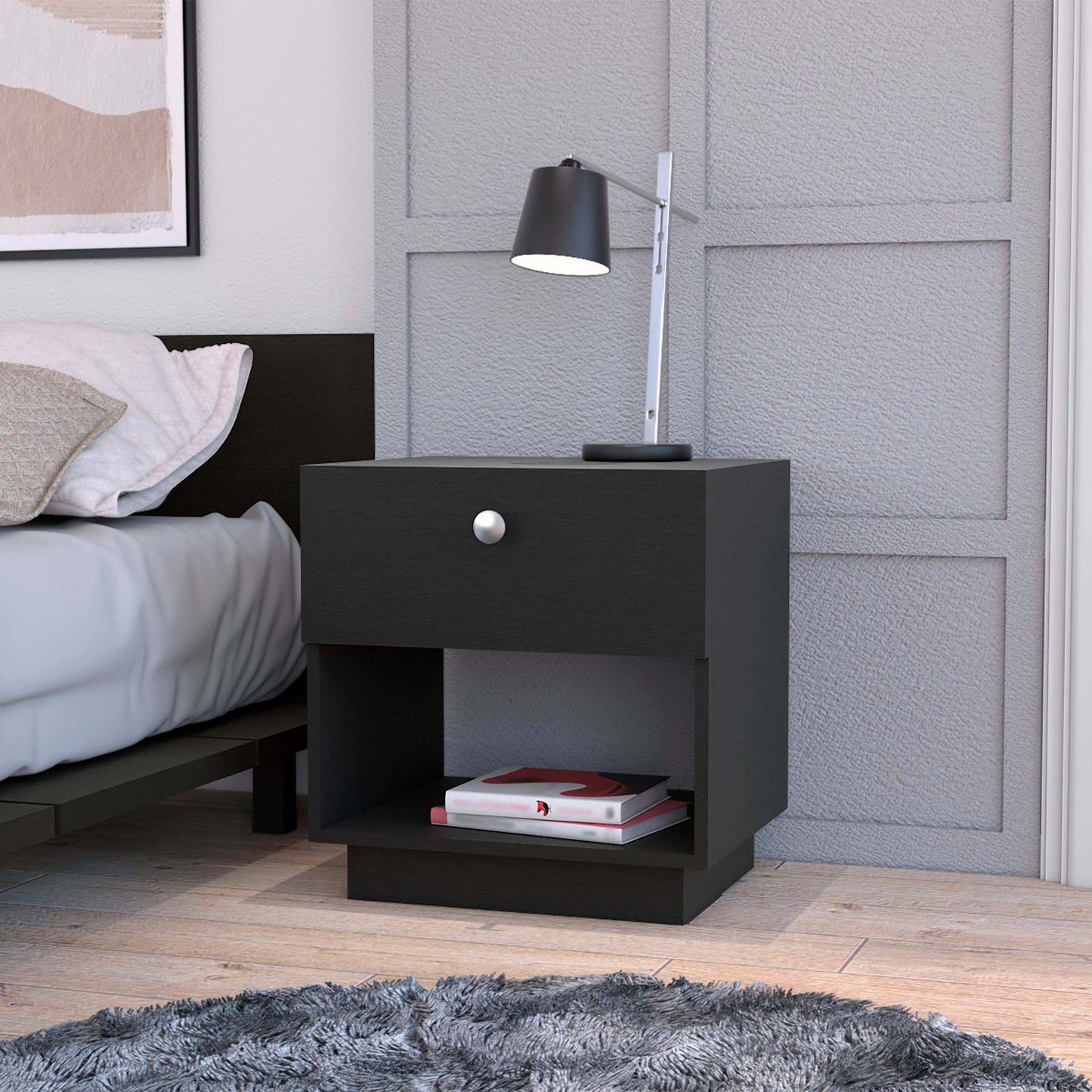 Black 1-Drawer Nightstand