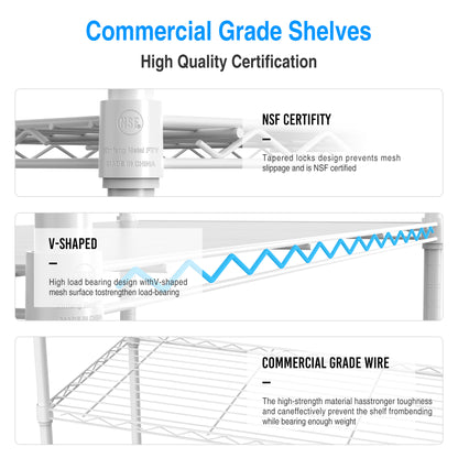 5 Tier Shelf Wire Shelving Unit - 5T-1636-W-LKJ, 72H