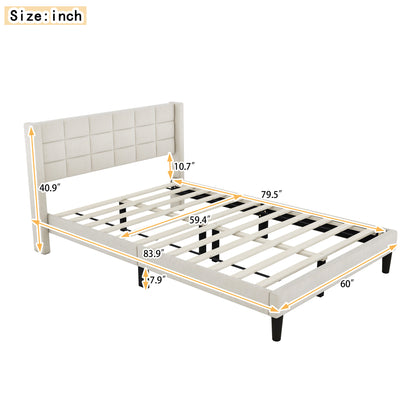 Queen Size Upholstered Platform Bed with Support Legs, Beige