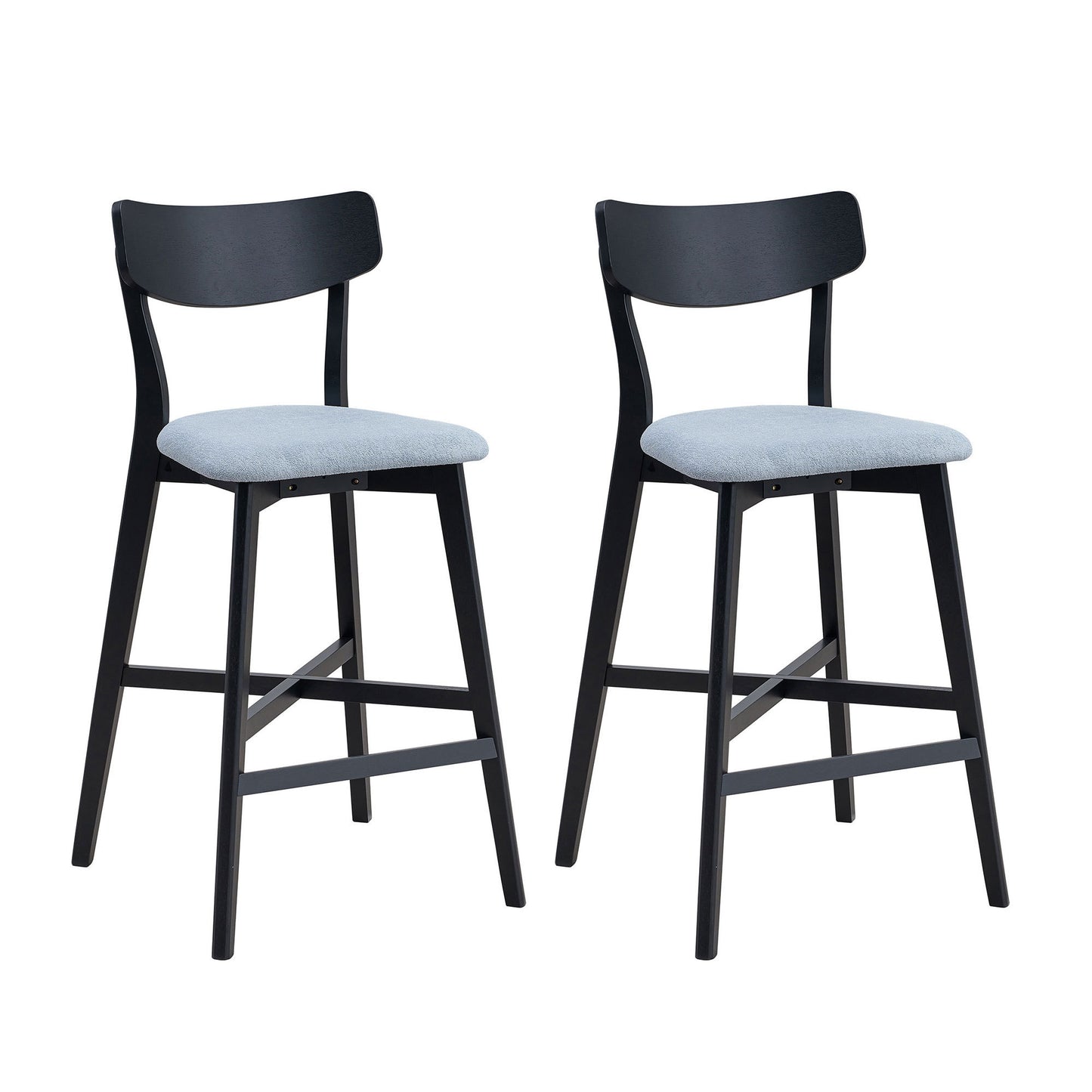 Wooden Bar Chairs Set of 2, Modern Soft Upholstered Kitchen Island Chairs, Counter Height Stool with Backrest,Wooden Frame Chairs with Footrest for Pub,Living Room,Restaurant,Black