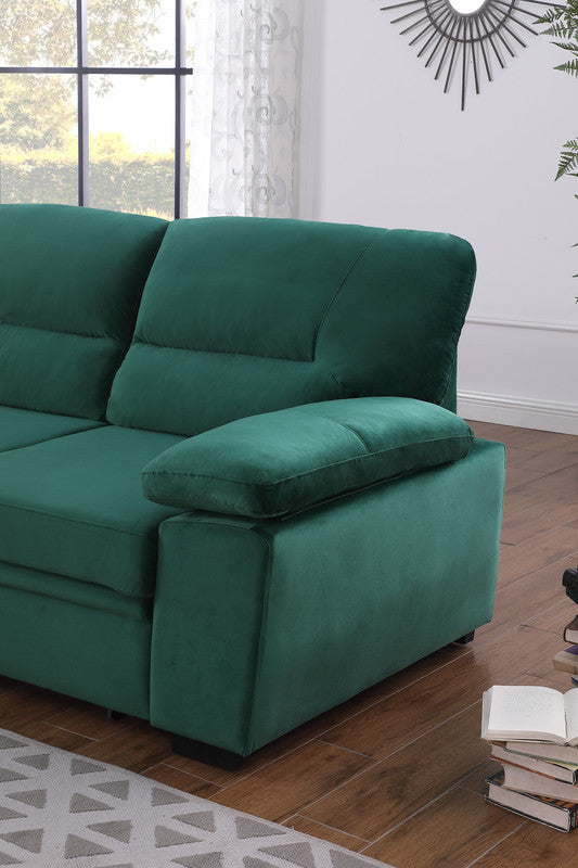 Kipling 97.5" Green Velvet Fabric Reversible Sleeper Sectional Sofa Chaise