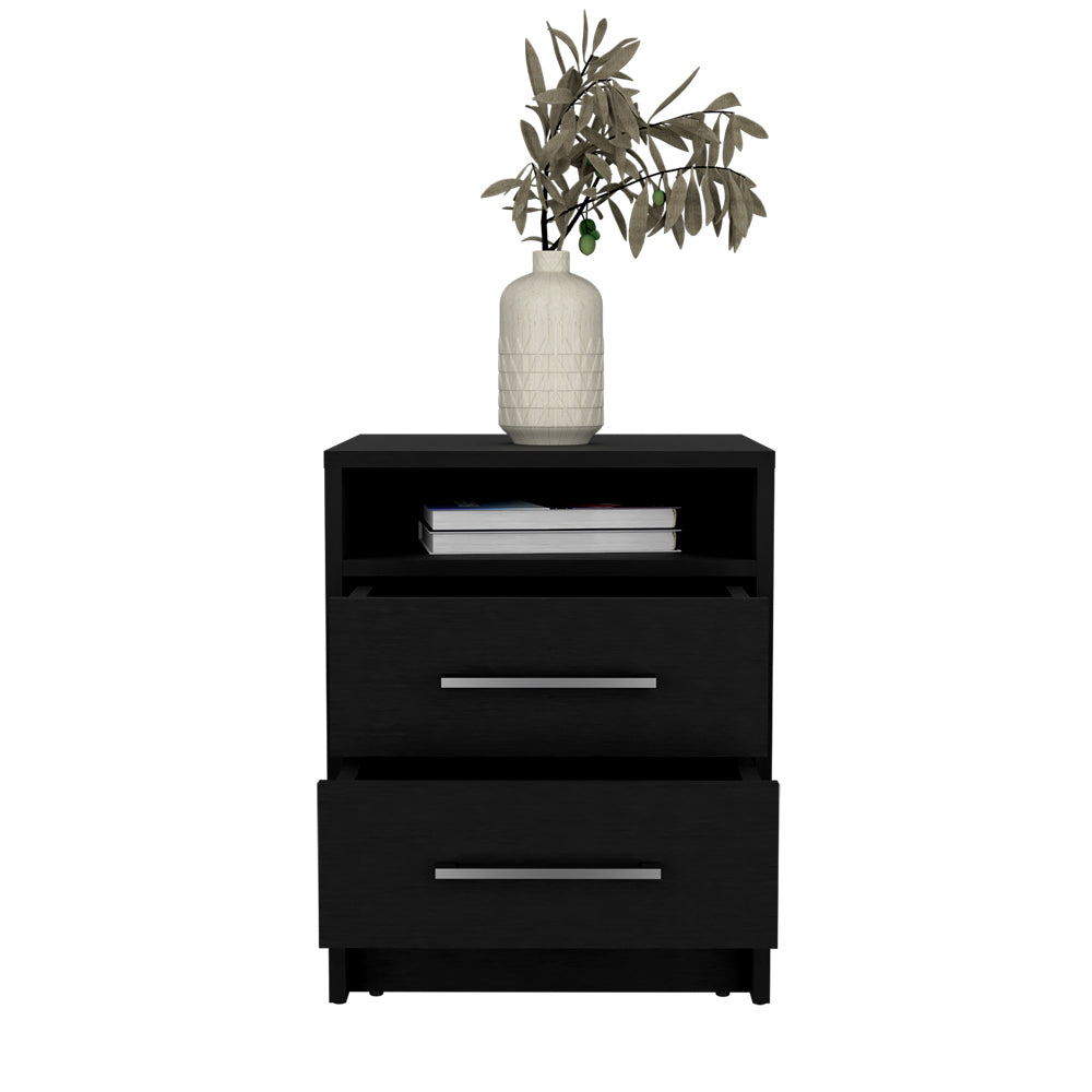 Nightstand Cartiz, Two Drawers, Black Wengue Finish
