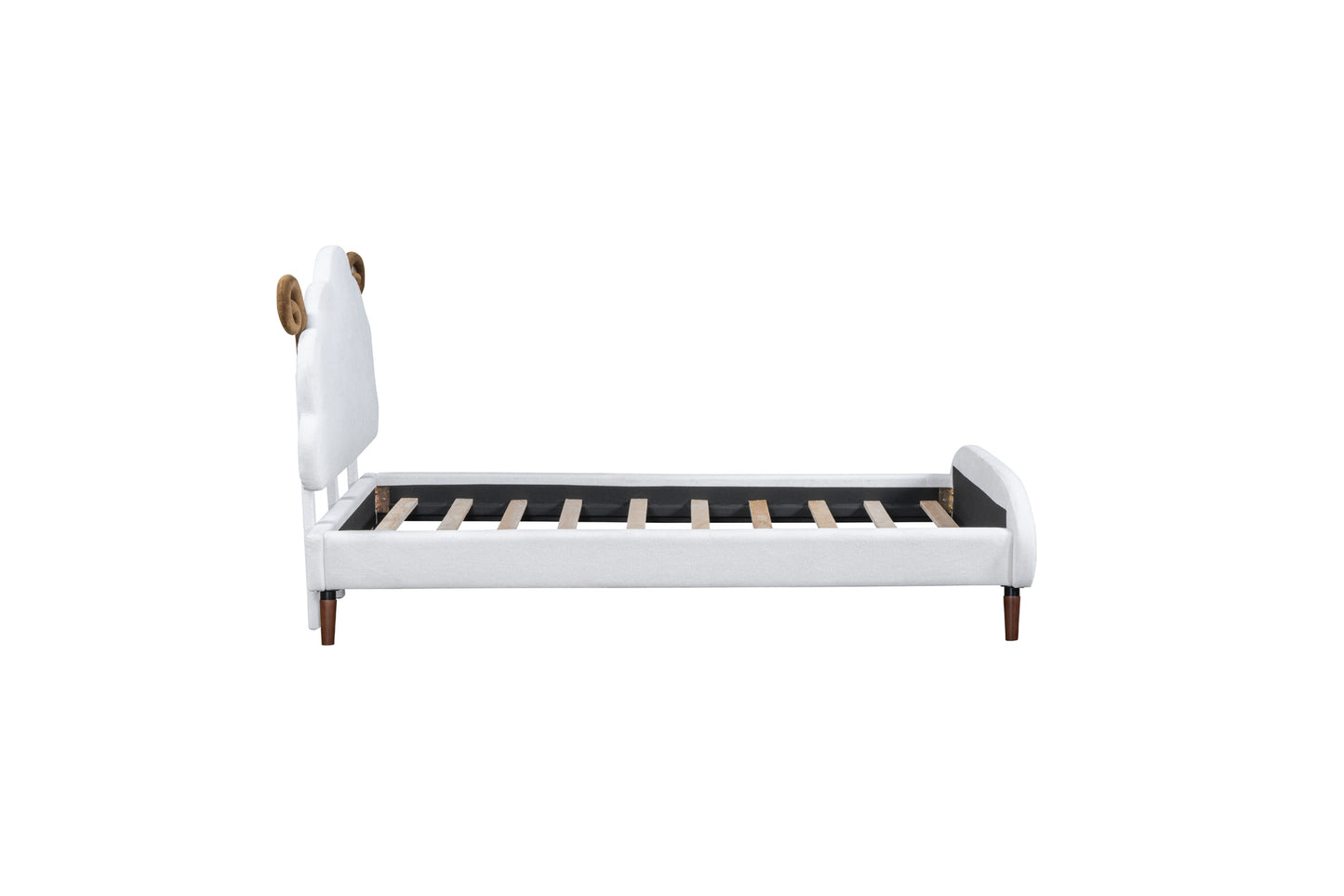 Twin Size Upholstered Platform Bed with Sheep-Shaped Headboard, White