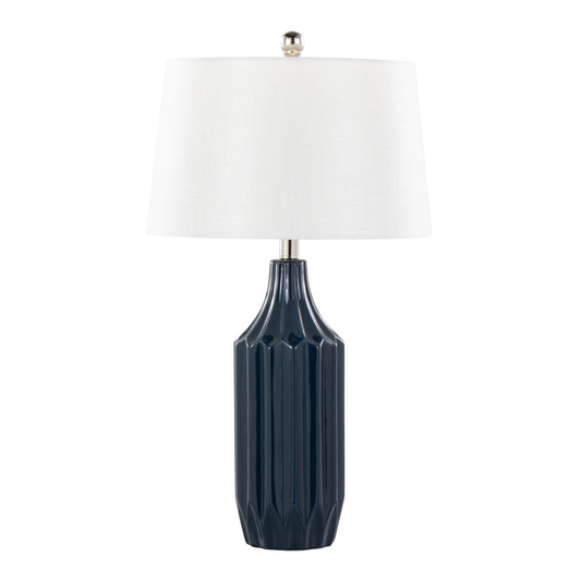 Stella 23" Contemporary Ceramic Table Lamp in Gloss Dark Blue Ceramic with White Shade by LumiSource