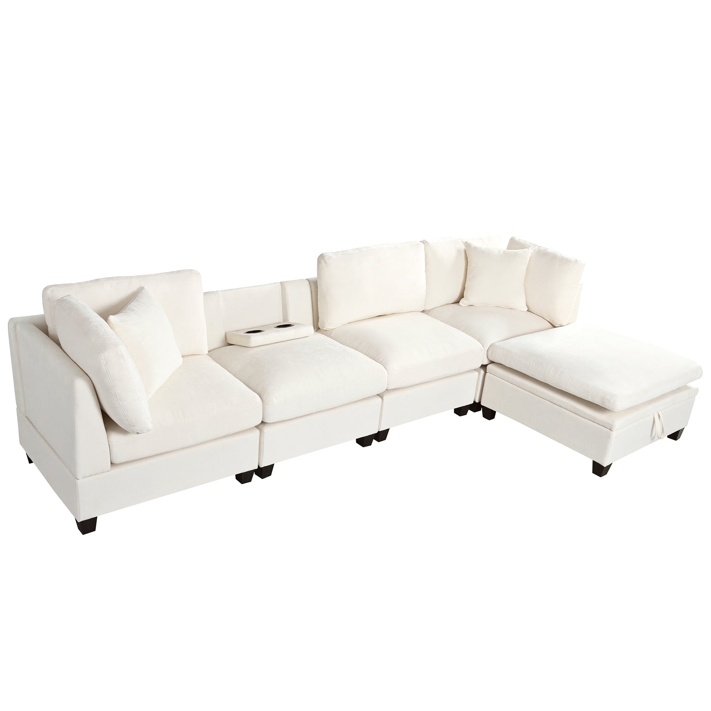 U-style Upholstered Modular Sofa with Removable Storage Ottoman, 2 hidden cup holders, Sectional sofa for Living Room Apartment(5-Seater) (OLD SKU:WY000371AAA)