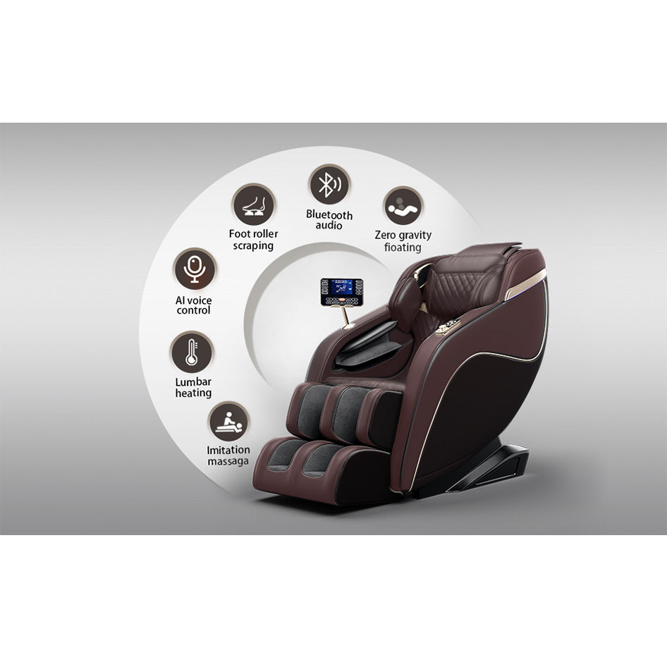 Full Body Massage Chair, Full Body Zero Gravity with 3D Massage Mechanism,Multiple massage modes, Waist and Calf Heater, Foot Roller, Bluetooth Speaker (Brown)