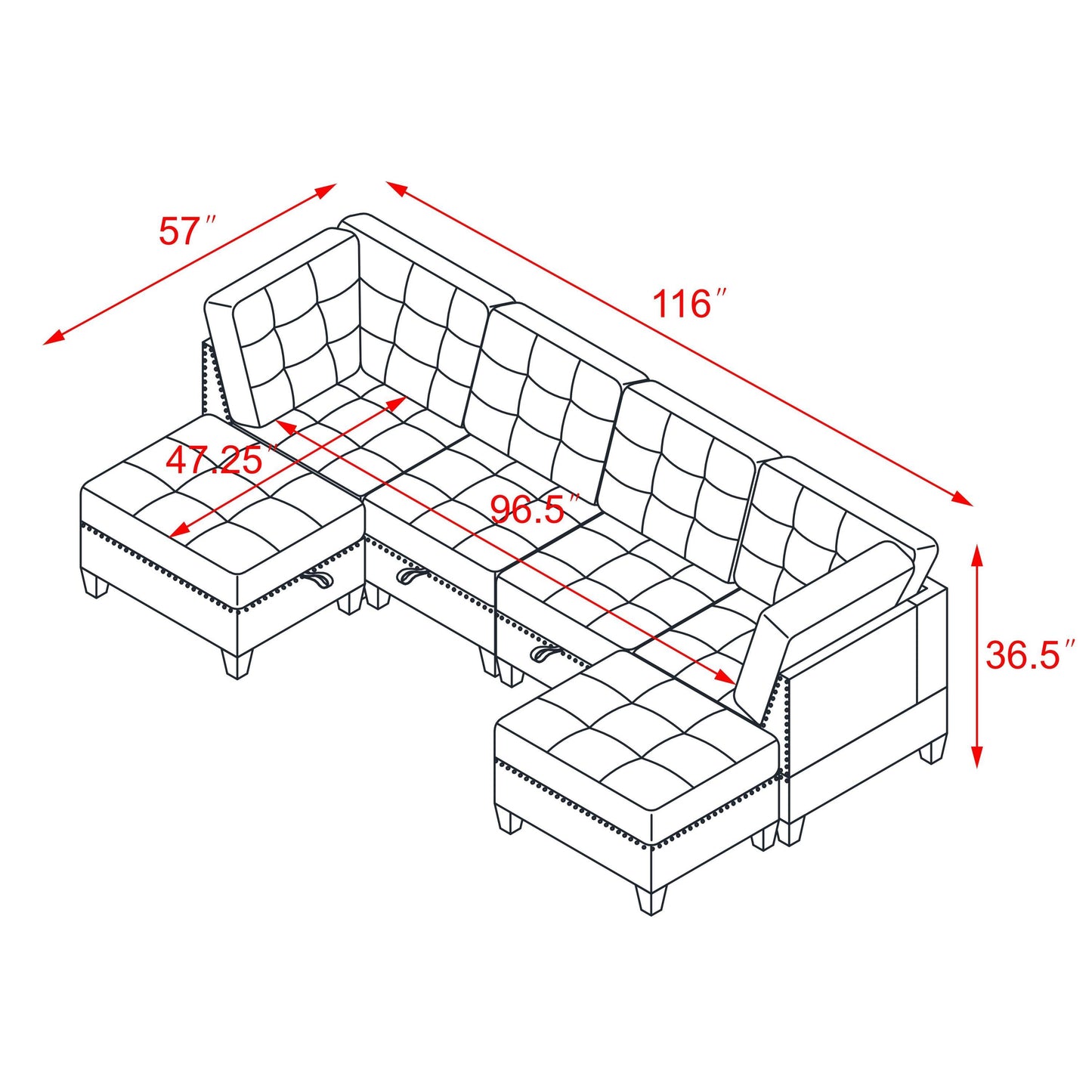 U shape Modular Sectional Sofa,DIY Combination,includes Two Single Chair ,Two Corner and Two Ottoman,Black Velvet.