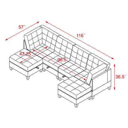 U shape Modular Sectional Sofa,DIY Combination,includes Two Single Chair ,Two Corner and Two Ottoman,Black Velvet.