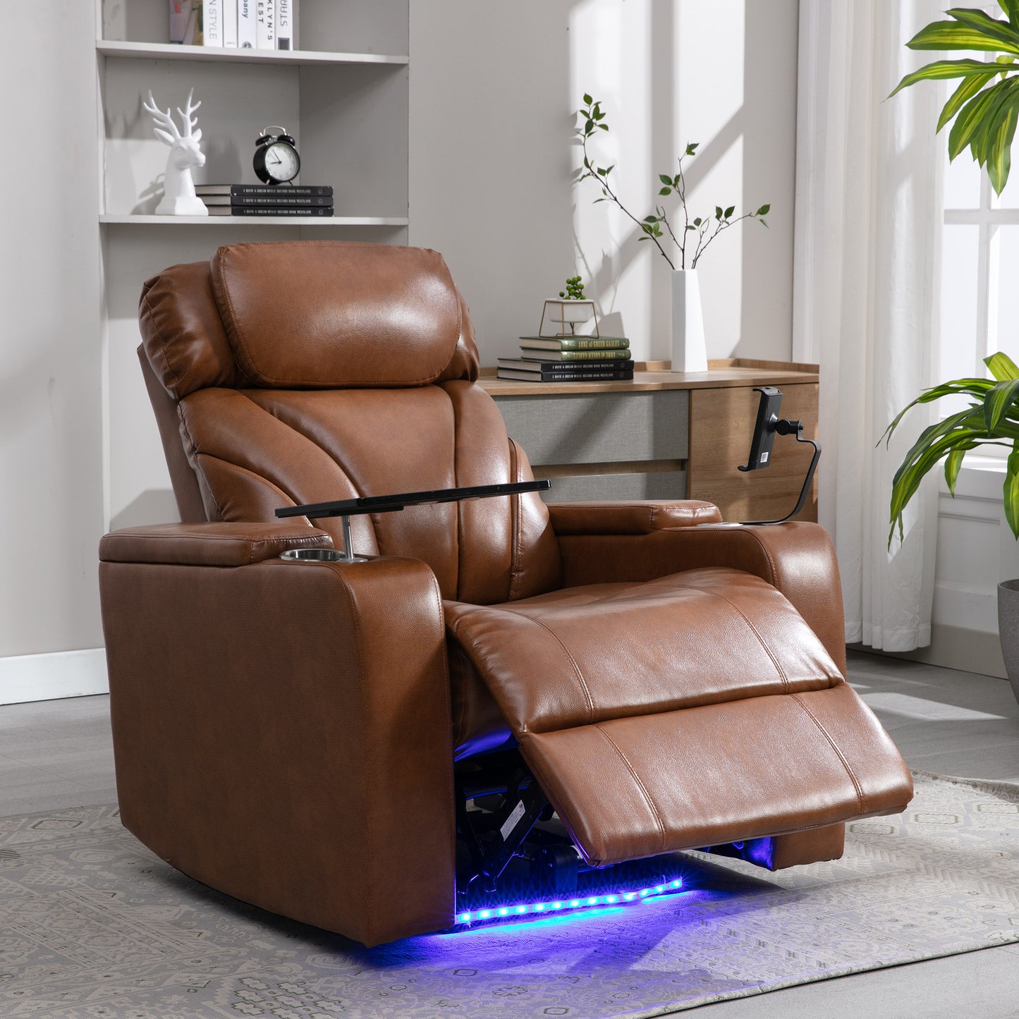 Power Motion Recliner Electric Power Recliner with USB Charging Port, Hidden Arm Storage, Convenient Cup Holder and Bluetooth Speaker,  Light  Brown(Old Sku:SG000800AAS)