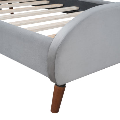 Twin Size Upholstered Platform Bed with Sheep-Shaped Headboard, Gray