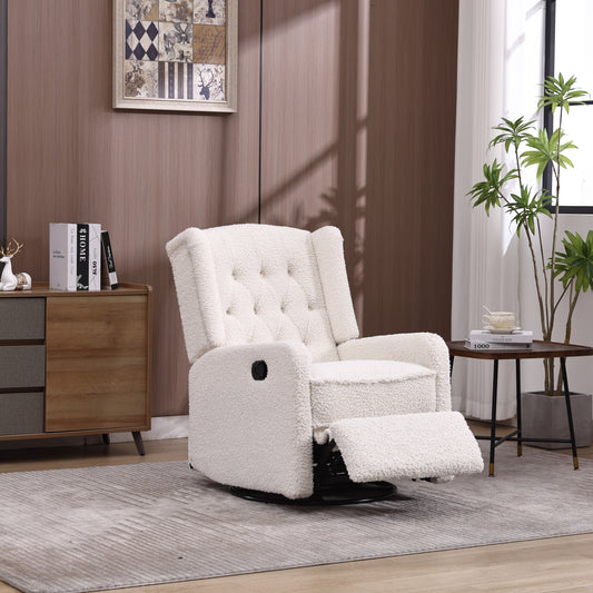 COOLMORE Rocking Recliner Chair,360 Degree Swivel Nursery Rocking Chair,Glider Chair,Modern Small Rocking Swivel Recliner Chair for Bedroom,Living Room Chair Home Theater Seat (White Teddy)