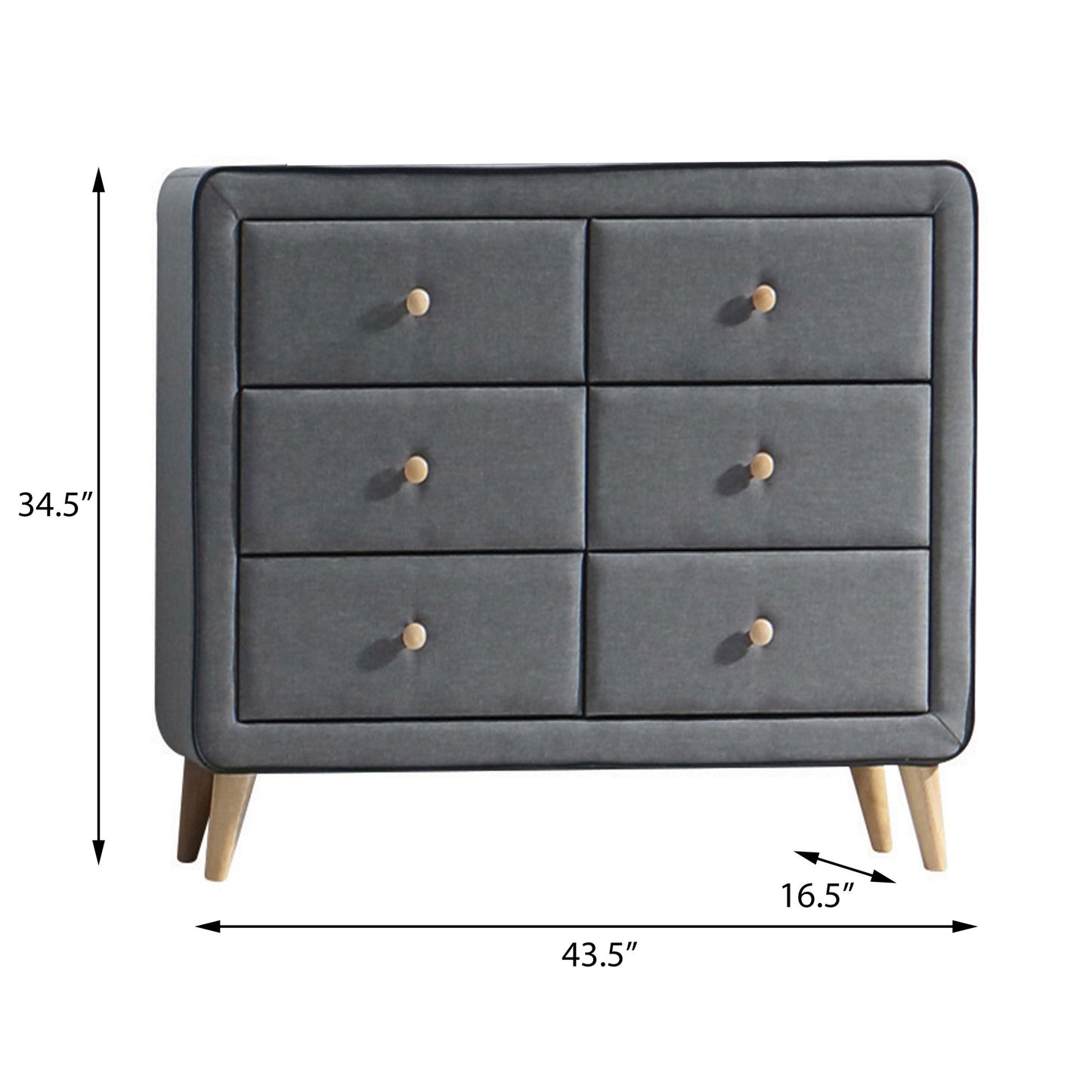 Light Grey Upholstered 6-drawer Double Dresser
