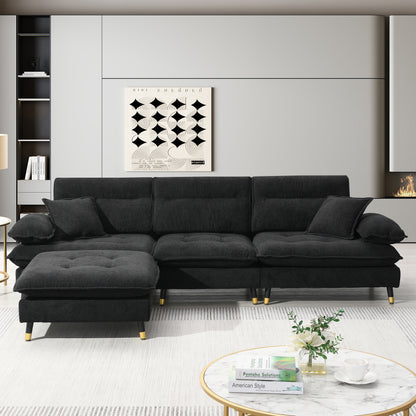 106*66.5" L shaped Convertible Sectional Sofa,4 Seat Tufted Couch Set with Two-tone Adjust Legs,Cloud Chenille Fabric,Movable Ottoman for Living Room,  Apartment,Office,3 Colors