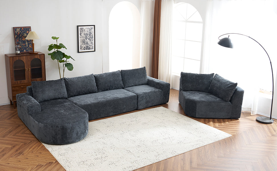 141.7" Oversized Modular Sofa Cloud Sectional Sofa Set Upholstered Couches U-shaped Sofa with Deep Seat for Living Room, Grey