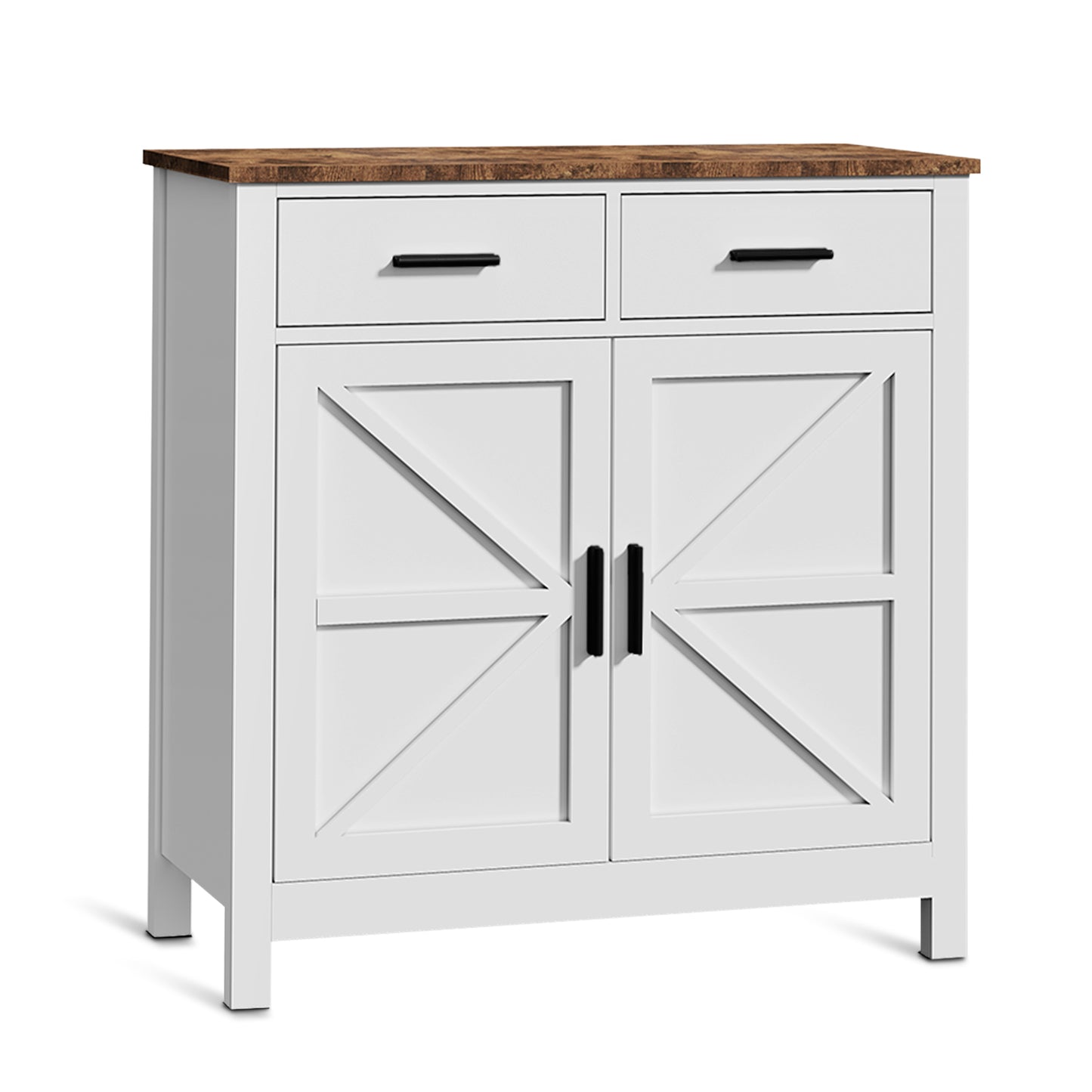 Kitchen Storage Cabinet, Modern Farmhouse Buffet Cabinet with Storage, Coffee Bar with 2 Drawers and 2 Doors, Floor Sideboard Buffet for Living Room, Dining Room, Bathroom,(White)