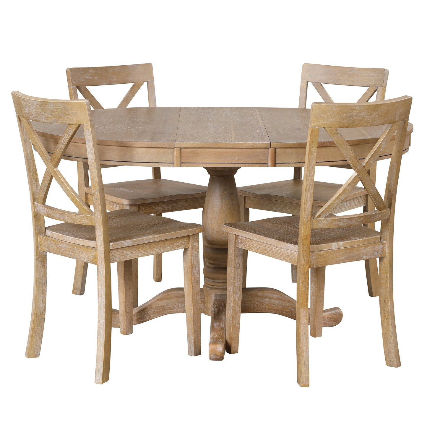 Modern Dining Table Set for 4,Round Table and 4 Kitchen Room Chairs,5 Piece Kitchen Table Set for Dining Room,Dinette,Breakfast Nook,Natural Wood Wash