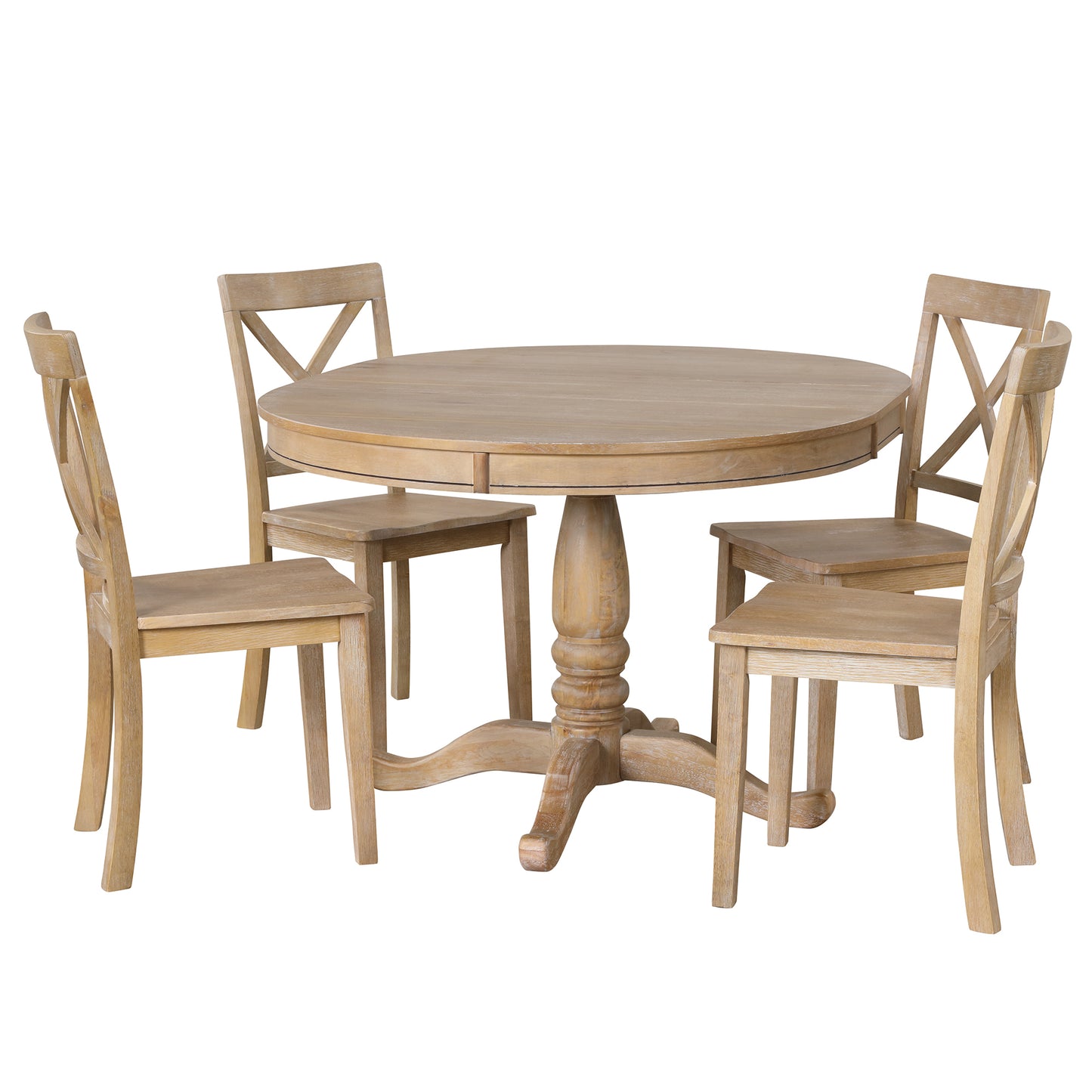 Modern Dining Table Set for 4,Round Table and 4 Kitchen Room Chairs,5 Piece Kitchen Table Set for Dining Room,Dinette,Breakfast Nook,Natural Wood Wash