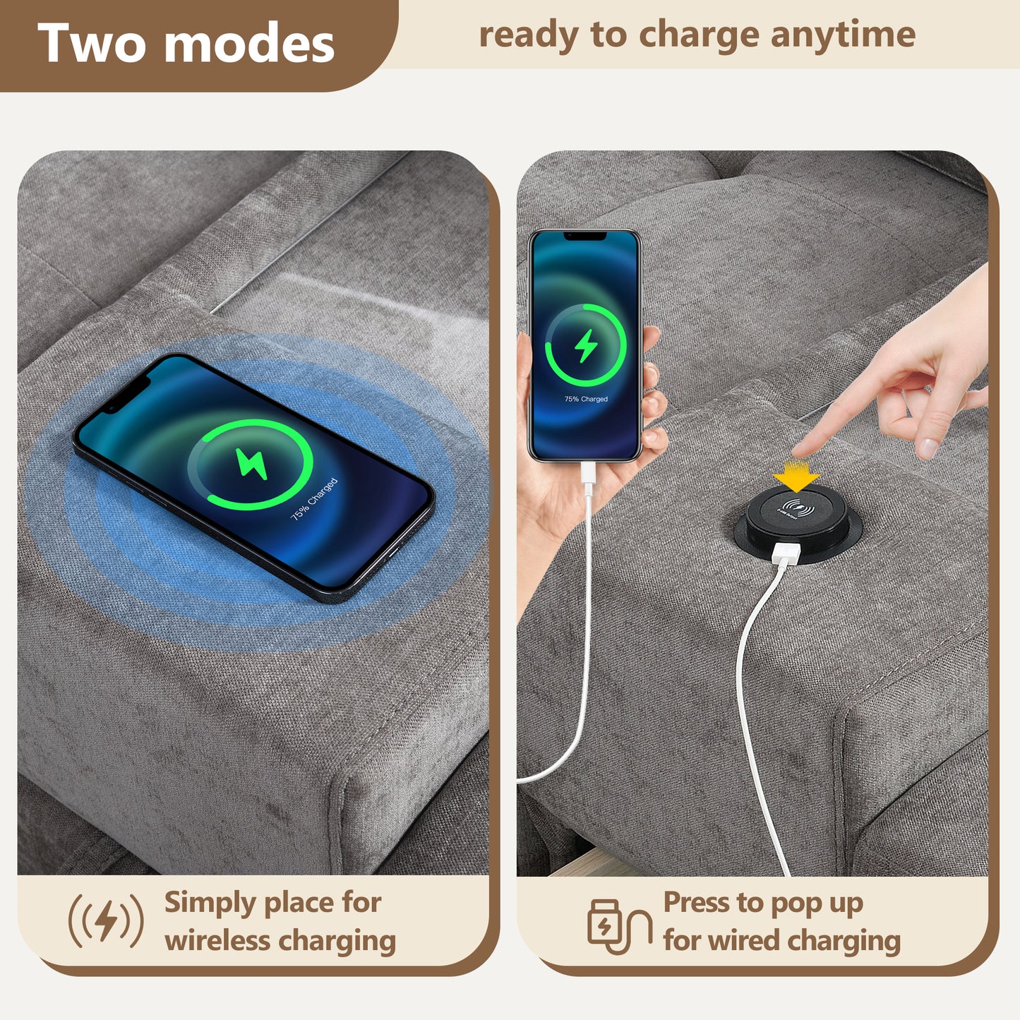 104'' Sectional Sofa with Acrylic Table Top,Chenille U Shaped Couch Set with 2 Consoles,USB Charger,Storage Drawers and Pockets,Movable Ottoman,Tufted Sofa for Living Room,Apartment,2 Colors