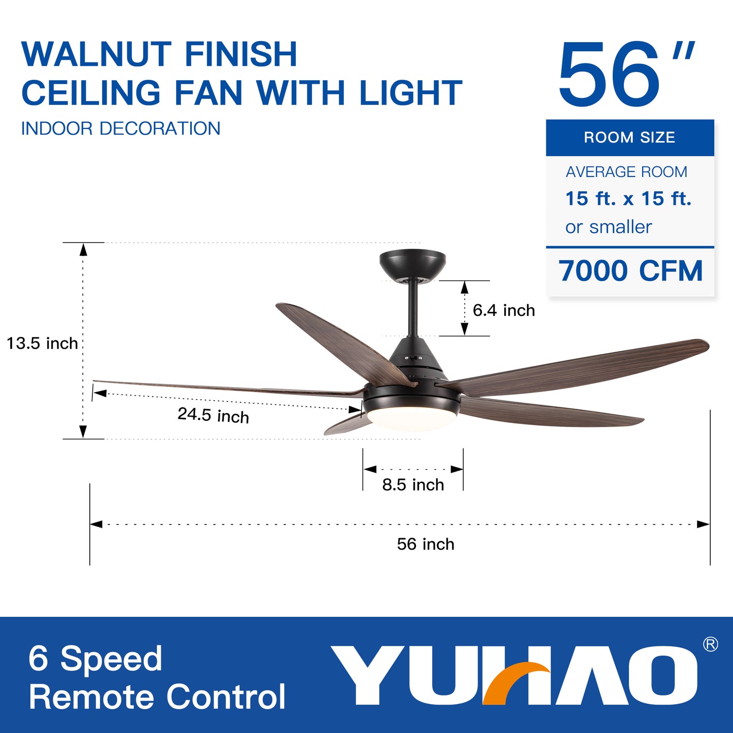 56 In Intergrated LED Ceiling Fan Lighting with Brown Wood Grain ABS Blade