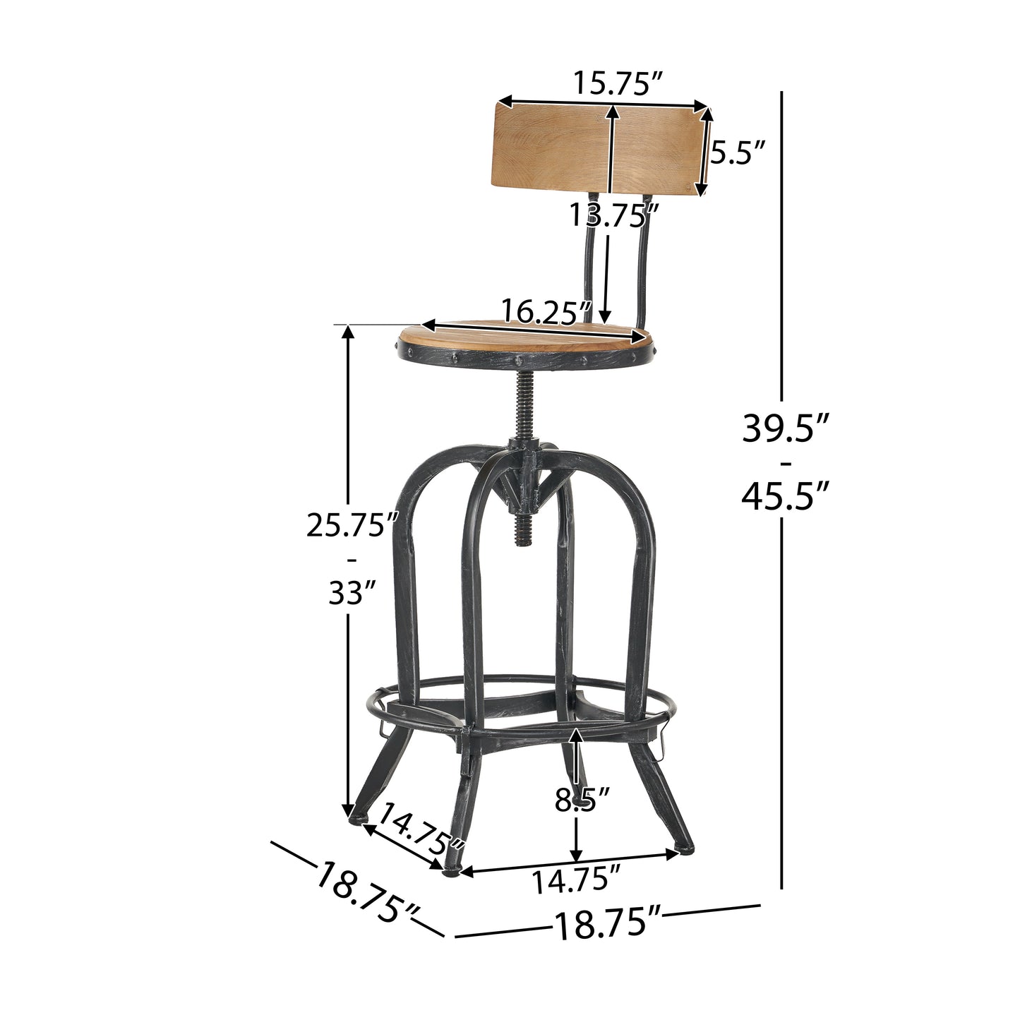 Adjustable Height Swivel Barstools WITH FIR WOOD