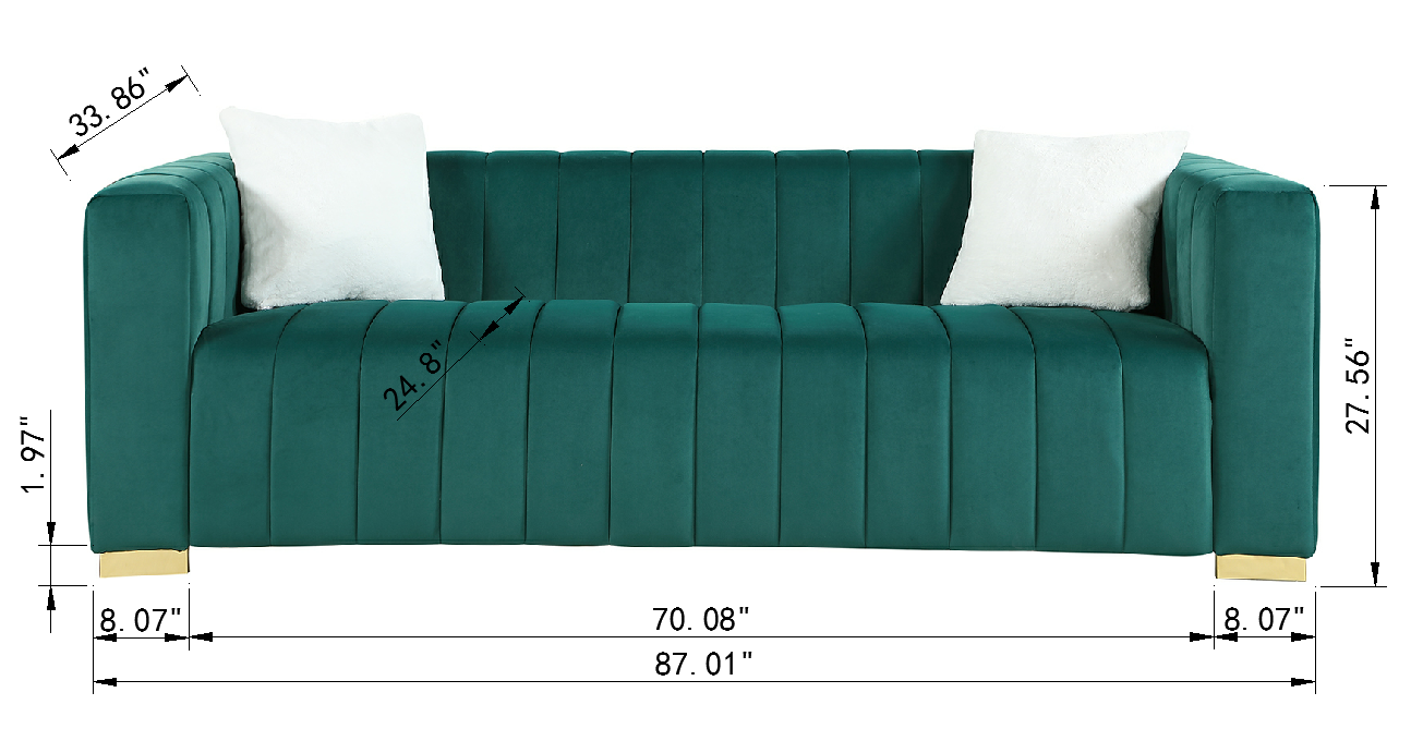 A modern  channel sofa  take on a traditional Chesterfield,Dark Green color,3 Seater