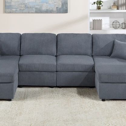 Stunning Modern Dark Gray 2pc Sectional Set Corduroy Couch LAF And RAF Chaise Armless Loveseat Living Room Furniture