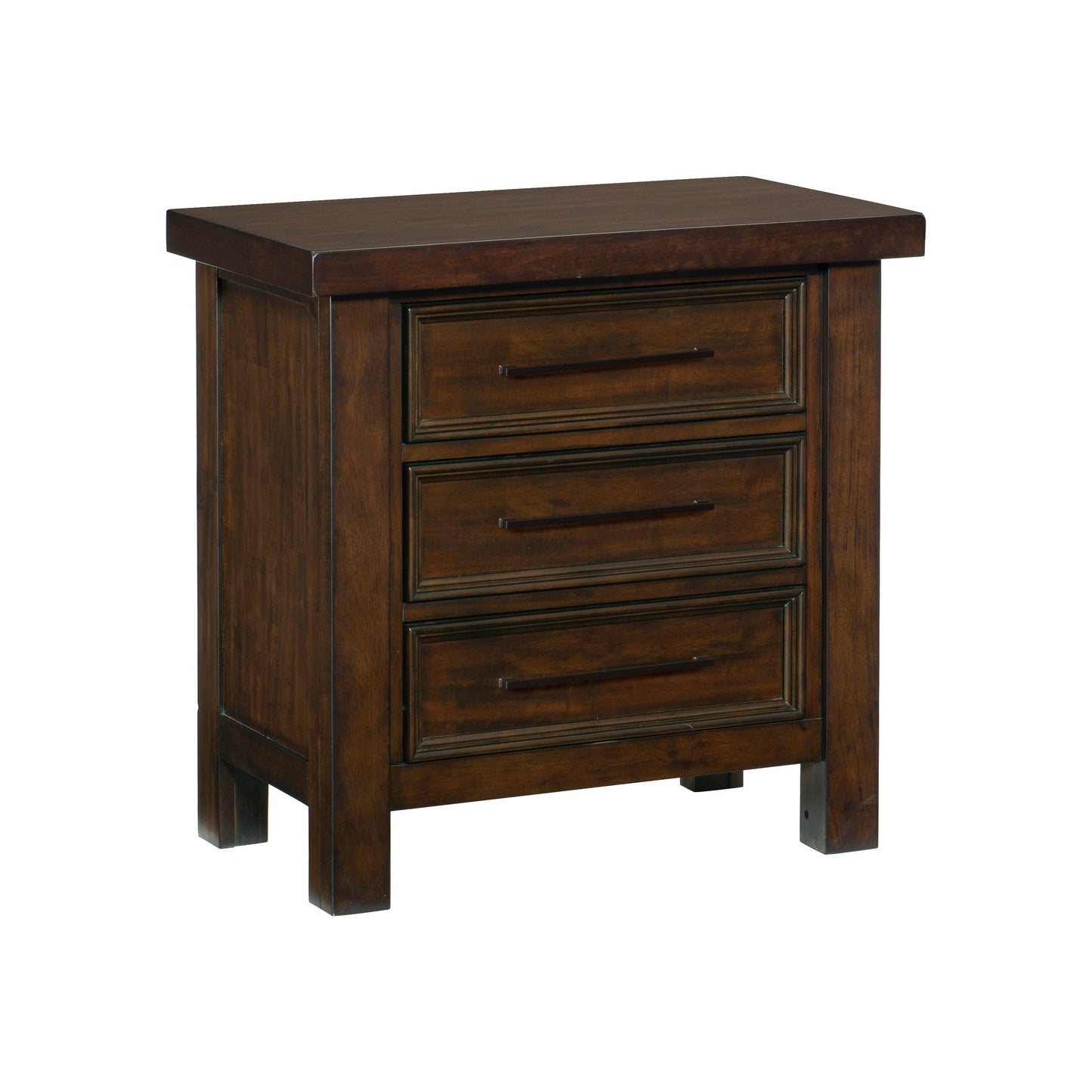 Classic Brown Finish 1pc Nightstand of 3x Drawers Mango Veneer Wood Transitional Bedroom Furniture