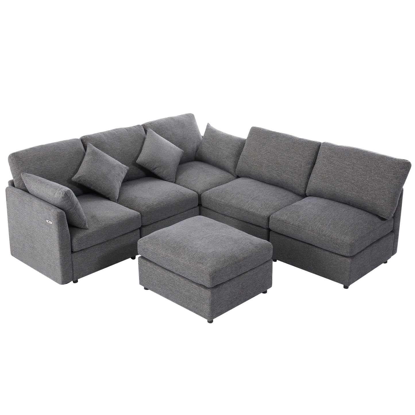 85.4" Sectional Sofa Modular Sofa U-shaped Sofa Couch Sofa Bed L-shaped Sofa with a Movable Ottoman and Two USB Ports for Living Room, Grey
