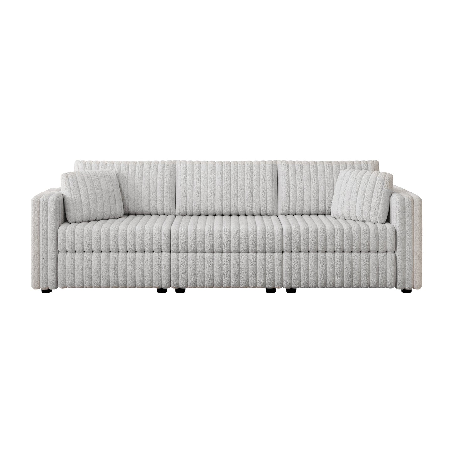 106.3" Soft  Modular 3-person Sofa - Highly Comfortable & Distinctive Design. Ideal for Bedroom & Living Room. Light gray. Modern & Plush Furniture Choice