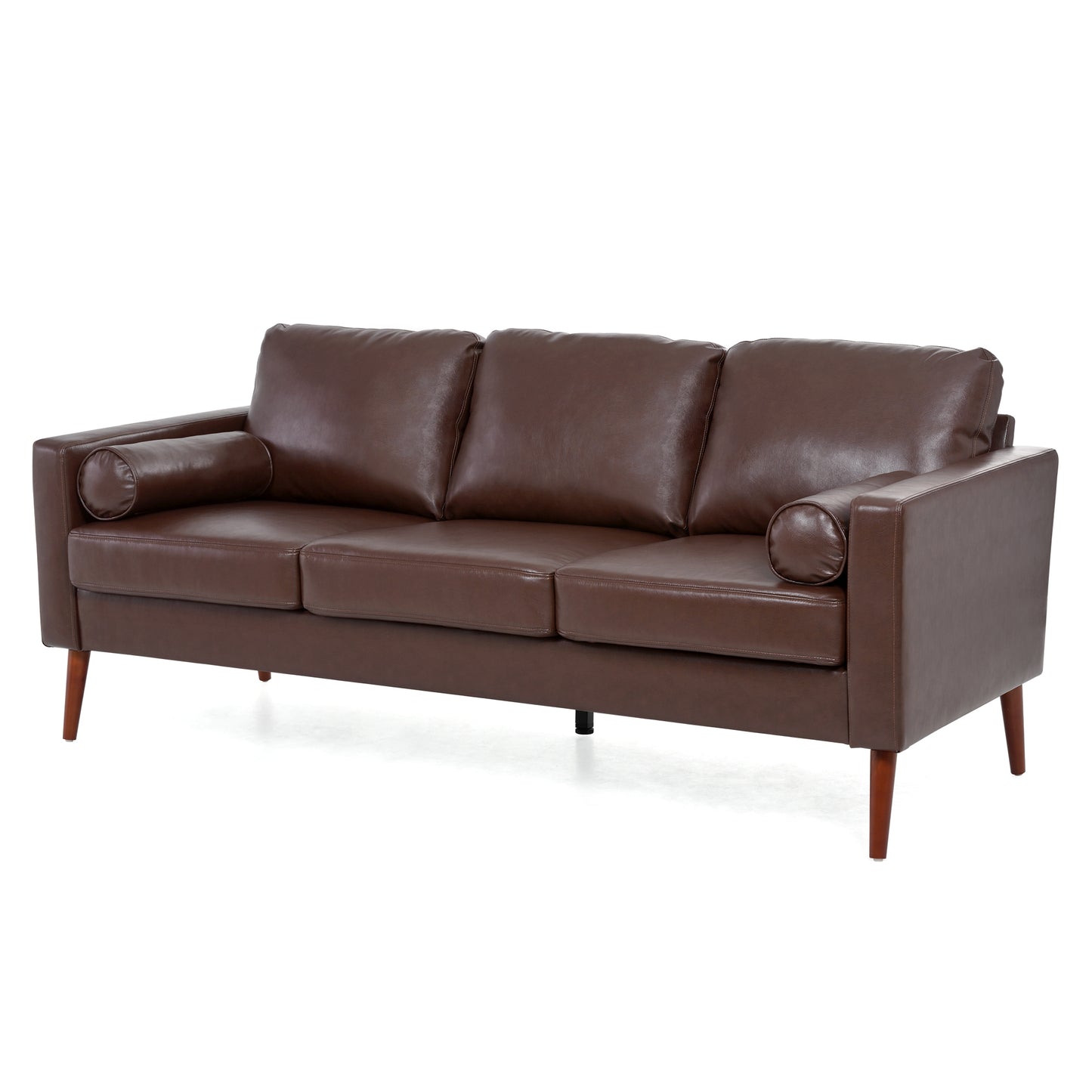 Small Sofa Couch 76.97 in . Brown 3 Seat Comfy Couches for Living Room, Mid Century Modern Couch with iron wood structure , Soft Cushion Sofa for Home/Office/Apartment,