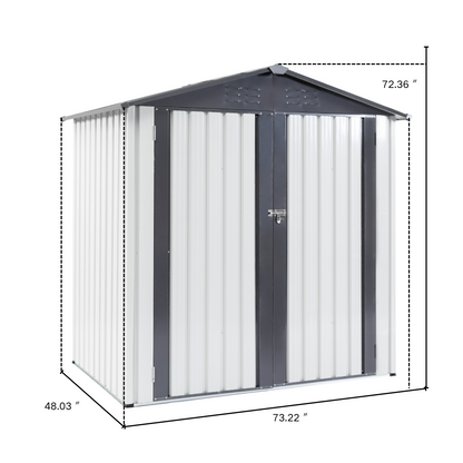 XWT014 Garden Metal Storage Shed Gray White 6x4x6ft outdoor storing tools Rainproof Hinge door version